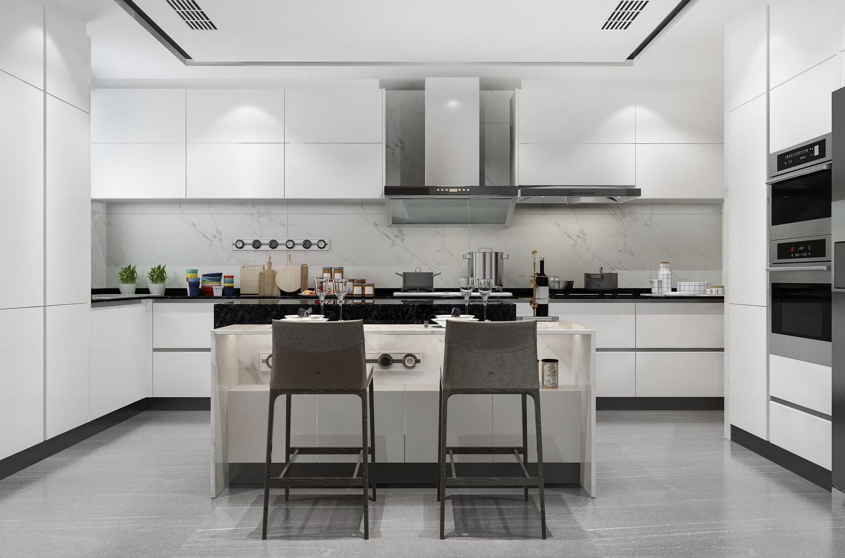 Picture of a white kitchen in u shape