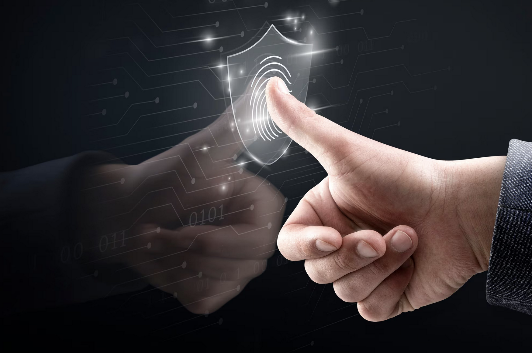 Image of a thumb placed on a panel with a secure shield on it